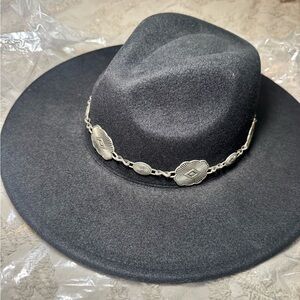 Black Wide Brim Hat with Silver Concho Chain